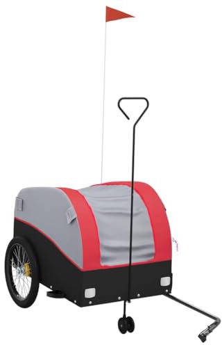 vidaXL Bike Trailer-Cargo Hauler with Tow Bar, Safety Flag, Sturdy Iron Frame, Black/Red, 52.4x26.8x26.8, Max 99.2 lb Capacity