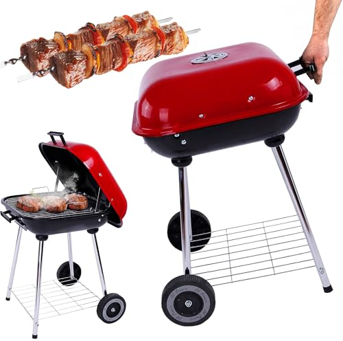 EXTRALINK - Barbacoa de carbón vegetal, tapa con cerradura y placa base, barbacoa móvil con ruedas para exterior y jardín, barbacoa de pie, barbacoa de camping, acero inoxidable de alta calidad,