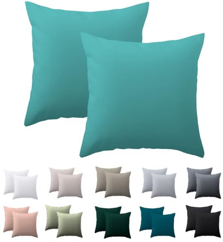 Nesture Kissenbezug 80 x 80 2er Set - kopfkissenbezug 80x80 cm Türkis, 100% Mikrofaser kissenbezüge mit Reißverschluss, Weich und Bügelfrei