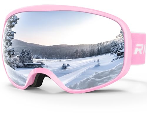 RIOROO Kids Ski Goggles- Skiing Goggles Kids 3-14 Years Compatible with OTG Over Helmet for Boys Girls, Anti-fog 100% UV Protection, Anti-glare Ski Goggles, for Skiing Snowboarding other Winter Sports