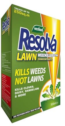 Resolva Lawn Weedkiller Extra Concentrate Easy-to-Use Powerful Weed Control for Lawns, Kills Weeds & Roots, Safe for Grass, Effective on Dandelions, Thistles, Clover & More, Long-Lasting Result 500ml