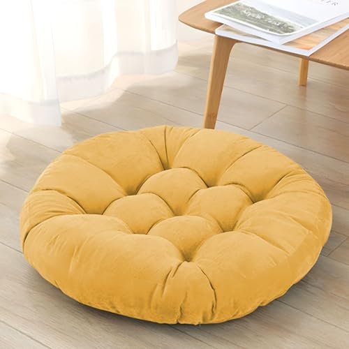 DAWNTREES Floor Cushions for Adults,Round Large Pillows Seating,Tufted Corduroy Cushion for Tatami Living Room,Yellow