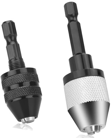 2Pcs Keyless Drill Chuck Conversion Tool, 1/4 Inch Shank Hex Micro Drill Bit Adapter,for Micro and Mini Drills Chuck Key Replacement