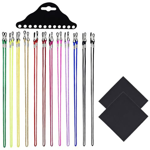 12 Pack Colorful Eyeglasses Strap, Nylon Glasses Lanyard String Around Neck, Anti-Slip Glasses Cord with Microfiber Cleaning Cloth, Universal Sunglasses Eyewear Retainer for Men Women Sports Reading