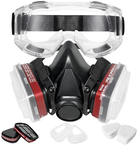 GQFOWE Atemschutzmaske mit 10Pcs Filter Cottons und Schutzbrille, Staubmaske für Staub, Formaldehyd, Chemikalien, Sprühfarbe, Schleifen, Partikel, Schreinerarbeiten, Schweißen