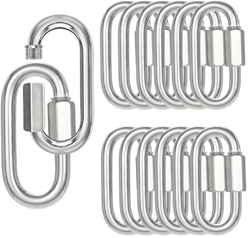15 Stück 7,6 cm silberne Schnellverbindungskette, M8-Schraube, robuste Kettenglieder, 5/16 Zoll verzinkter Stahl, Verriegelungskarabiner zum Verbinden von Hängematte, Schlüsselanhänger, Haustier-Leine