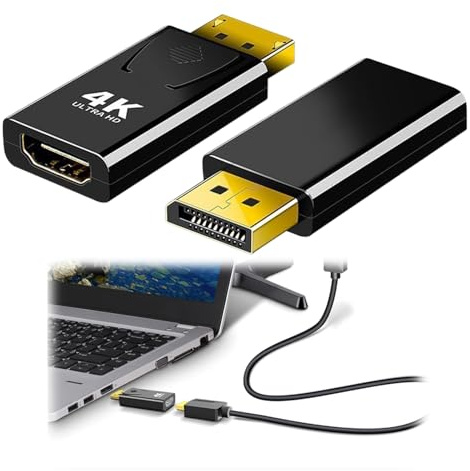 TASSFROO 2 PCS Adaptateur DisplayPort vers HDMI, 4K Convertisseur DP Mâle vers HDMI Femelle Adaptateur H-D-M-I vers Displayport Compatible 4K@30Hz pour Ordinateur de Bureau PC Moniteur HDTV Haute