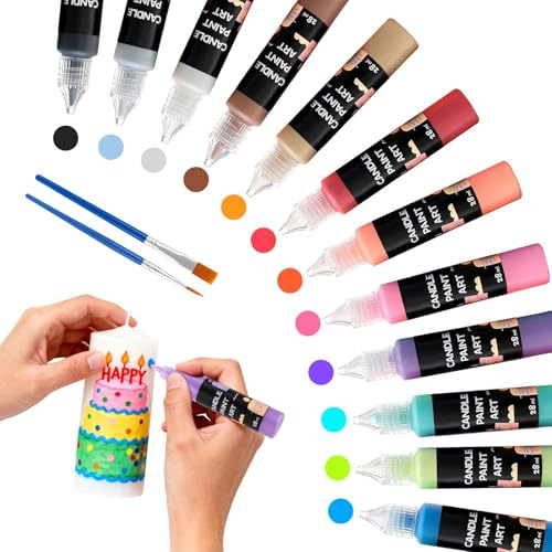 Vasmeiy 12 Pièces Stylos À Bougie, 12 Couleurs Crayons de Cire pour Bougies, 28ml Stylos À Cire pour Bougies, Candle Pen Set, Idéal pour Décorer et Concevoir des Tissu, Carton, Bois, Céramique