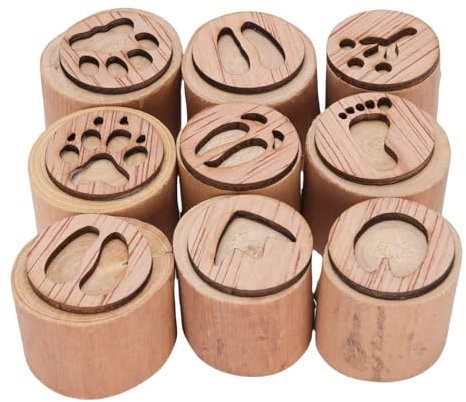 9pcs tampons d'empreinte animale en bois, supports de tampons en terre cuite, petits ensembles de tampons ronds, adaptés à la poterie et à la céramique