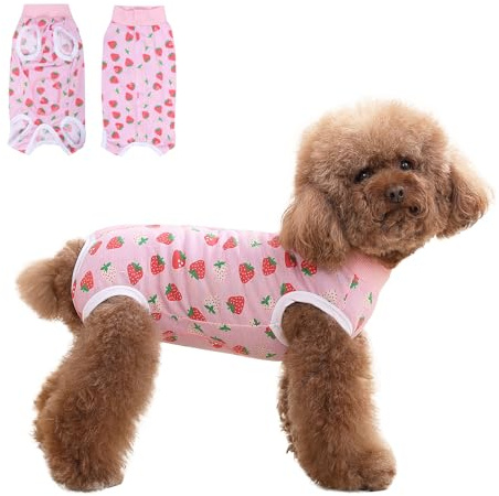 DoggieKit Traje de Recuperación para Perros Body Postoperatorio Perros Después de la Cirugía Chaleco de recuperación para Perro Post Operatorio Protector de Heridas Abdominales (Rosa-Fresa, X-Small)