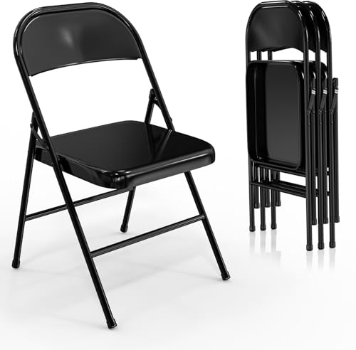 Bonnlo Set 4 Sillas Plegables de Metal, Resistentes a la Intemperie, Apilables, Capacidad 158kg, para Jardín Balcón Eventos, Negro