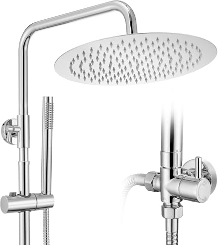 Auralum Colonna Doccia senza Miscelatore, Colonna Doccia Acciaio Inox da Muro con Saliscendi Doccia Altezza Regolabile 72-110cm, Asta Doccia con Soffione Doccia 30cmx30cm e Doccetta per Vasca Bagno