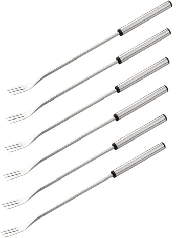 Ejoyous Juego de Tenedores para Fondue, Palitos de Fondue de Acero Inoxidable de 9,37 Pulgadas, una Pieza Pulida con Antideslizante Extendido Resistente Al Calor, Paquete de 6 para Queso, Chocolate,