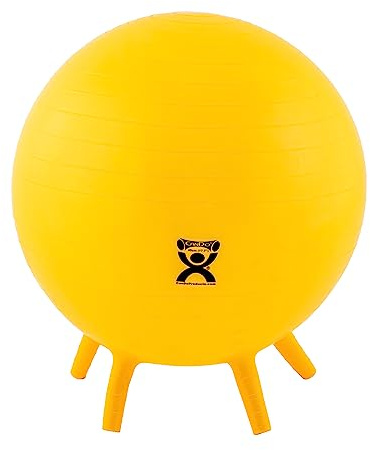 CanDo 30-1891 Non-Slip Inflatable Exercise Ball with Stability Feet for Exercise, Workout, Core Training, Yoga, Pilates, Active Sitting in Gym, Office, Home or Classroom. Yellow 18