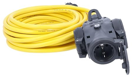 as - Schwabe 3-fach Vollgummi-Verteilersteckdose, 10 m K35 AT-N07V3V3-F 3G2,5, Mehrfachsteckdosen-Verteiler mit 3 Schutzkontaktsteckdosen und Sicherheitsdeckel, IP44 für den Außenbereich, 61453