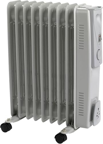 STATUS 9-Fin Oil-Filled Radiator 2000W, 3 Heat Settings with Adjustable Thermostat, Overheat and Tip-Over Protection, Easy-Roll Castors, White, Electric Heater (OFH9-20001PKB)
