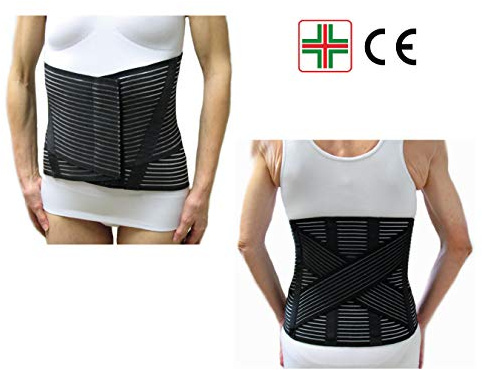 CORSETTO LOMBARE CON INCROCIO -Nero, L (87-97 cm.)- Supporto Ortopedico Steccato, Fascia Cintura Addominale con 6 Stecche, Tutore per Schiena, Busto Renale Correttore Posturale - UNISEX Uomo Donna