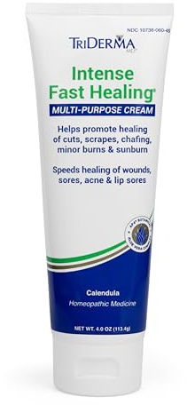 TriDerma Intense Fast Skin Healing Cream for Hard-to-Heal Skin Irritations, Sores, Rashes, Dry, Cracked Hands, Cuts, Chafing, Burns, Scrapes - First Aid Kit Essential - FSA Eligible - 4.0 oz Tube