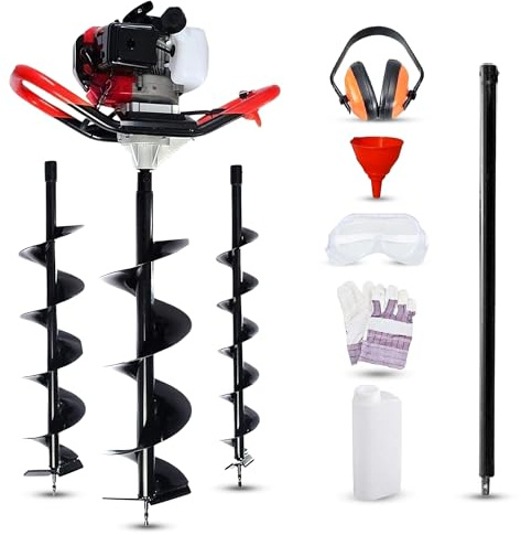 Dealourus 65cc 2Stroke Petrol Earth Auger Fence Post Ground Hole Borrer Digger 3HP V-Type | 3 Drill Bits Diameter (100,150,200mm), Safety Gear & Extension | 1 YEAR WARRANTY