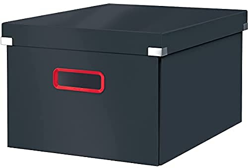Förvaringslåda Click & Store Leitz, Mellanstor Hopfällbar Låda Med Lock, A4-storlek, Tillverkad av Stark Kartong, För Hemmet / Arbetsplatsen, Cosy-kollektionen, Mörkgrå, 53480089