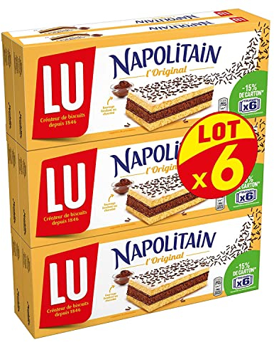 Napolitain LU - Gâteaux moelleux au Chocolat - Idéal pour le Goûter - Lot de 6 Boîtes de 180 g