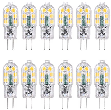 Tomshine Lampadina LED, G4 3W Bianco Caldo 3000K, Lampadina Alogena AC/DC 12V, Senza Sfarfallio Non Dimmerabile, 12 Pezzi