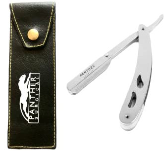 Cut Throat Razor Kit Stainless Steel Professional Barber Razor Premium Single Blade Straight Edge, Moustache & Beard Shaper, With Travel Pouch