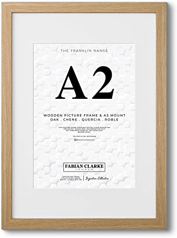 Fabian Clarke London® A2 Modern Oak Wooden Picture Photo Frame with White A3 Mount to Hang Portrait or Landscape