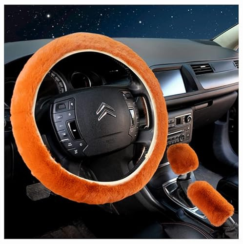 Egurs Rattmuff plysch set om 3 vinter varmt rattskydd universellt plysch rattskydd bil bekväm handbroms växelspakskydd och rattskydd orange