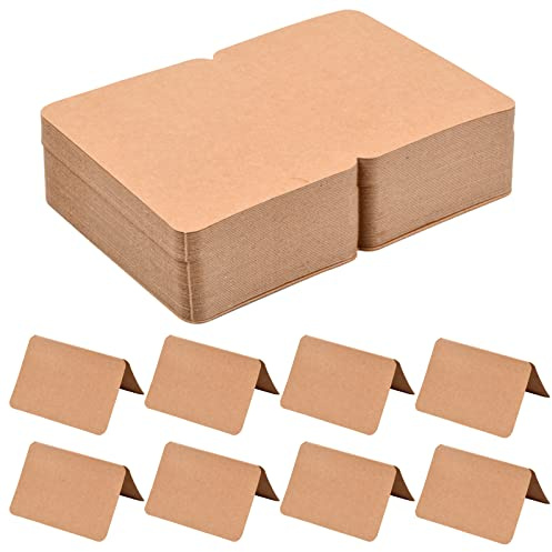 Paquete de 100 Tarjetas Plegadas Blanco, Cartulina de Felicitación, Tarjeta de Mesa Mensaje Blanca para Bloc de Notas Bricolaje Regalo Etiqueta Manualidades (Marrón)