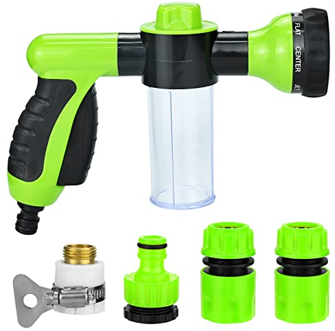 Garden Hose Spray Gun, 8 Patterens Adjustable Garden Foam Spray Gun with Soap Dispenser, Foam Spray Nozzle for Lawn/Garden Watering Car Washing Plant Watering Pet Bathing(Nozzle Color is Random)