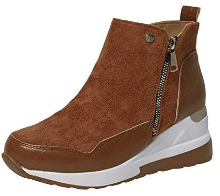 generico Stivali casual Stivali Cunei da donna Scarpe corte corte Pulsh Zeppe Warm Zipper Fashion Flock Stivali termici da donna Stivali Da Equitazione Invernali (Brown, 38)