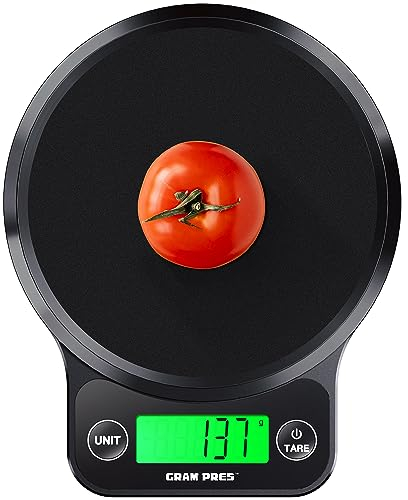 GRAM PRES Bilancia digitale da cucina per alimenti, peso e grammi, bilancia digitale professionale da cucina da 5 kg/0,3 g, per dimagrire dieta, cottura al forno, impermeabile IPX6, display LCD