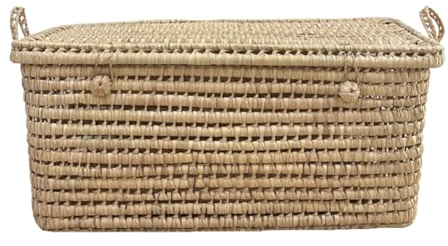 Homemaison Malle de rangement feuille de palmier - Coffre de rangement feuille de palmmier - 20 x 40 x 20 cm - Artisanat Marocain - Couleur Naturel