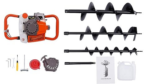 72cc 2-Stroke Petrol Earth Auger Fence Post Earth Auger Fence Post Hole Borer Ground,Gasoline Groud Hole Borer Digger with 3X Drill Bits 100mm/150mm/200mm