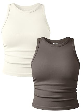OQQ Women's Tank Tops 2 Pack Ruched Fitted Crop Top | Crew Neck Sleeveless Basic Summer Casual Everyday Vests