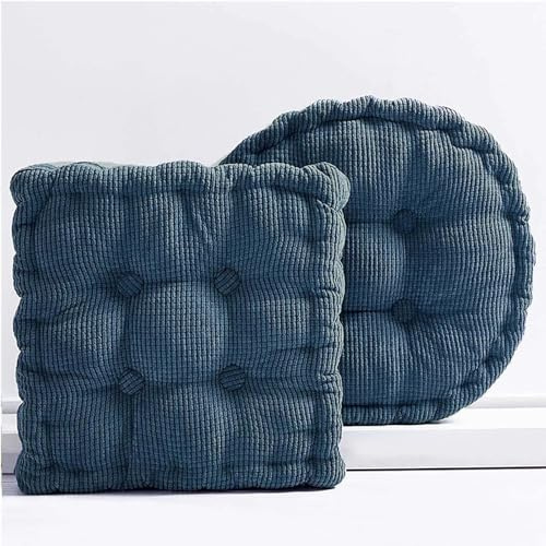 Gfobip Meditation Floor Pillow 2 Pack Large Square and Round Floor Cushions for Adults Blue Corduroy Floor Seat Pillows Cushion for Living Room Balcony Tatami Yoga,18x18 Inch