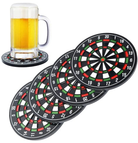 4er Set Dartscheibe Getränke Untersetzer, Tisch Deko, Glas Untersetzer, Tassenuntersetzer für Bars, Cafés, Haus, Party, Büro