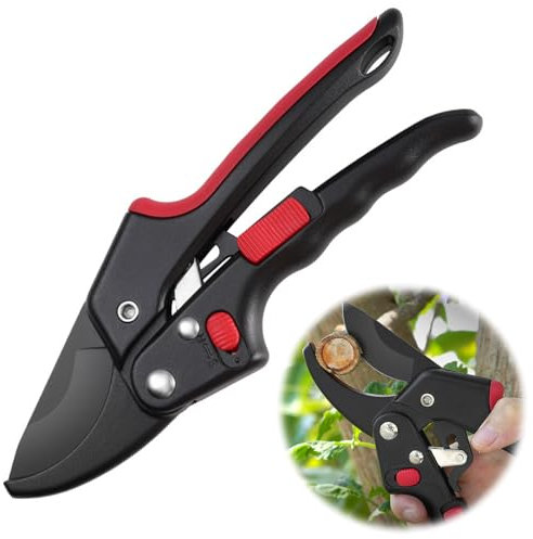 Fine jade2 Tijeras antideslizantes con mango de bloqueo Tijera Recoletora de podar Jardín con Trinquete Manual Tijera de jardin ergonómicas y ligeras