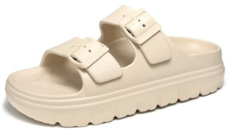 scecocrs Sandalias de plataforma para mujer con soporte de arco, sandalias de playa de verano con hebillas ajustables, cómodas y ligeras, con amortiguación ultrafina de EVA