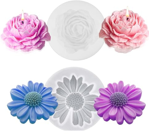 2 Piezas Molde de Silicona de Flores, Molde Silicona Velas Flor, Molde de Vela de Bricolaje para Hacer Jabón de Aromaterapia, Moldes para Manualidades, Jabón, Pastel, Chocolate, Blanco