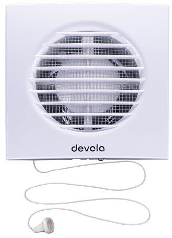 Devola 100mm Axial Extractor Fan with Pull Cord, 4 Inch Bathroom Fan, Kitchen Fan, Made in Britain (Pull Cord) - DVF100P