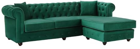 Vente-unique-Chesterfield Ecksofa - Ecke wechselbar - Samt - Grün - Toledo