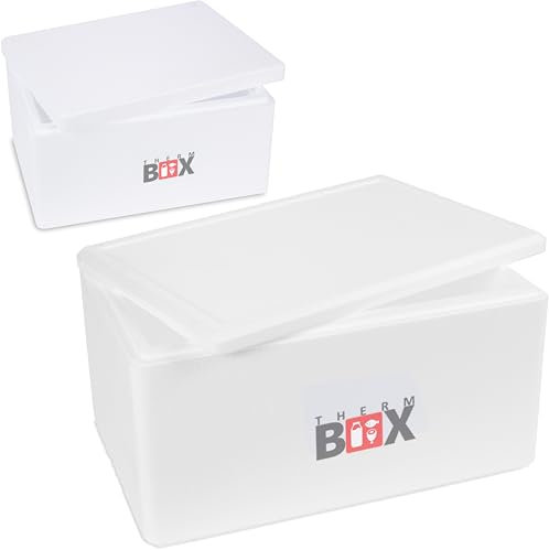 THERM-BOX Styroporbox Set 46W & 12W Wand 3cm Volumen 46,59L & 12,24L Isolierboxen Kühlbox Warmhaltebox Wiederverwendbar