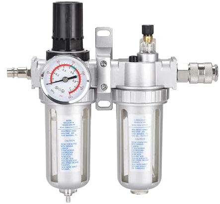 Wasserabscheider Ölabscheider 0-145psi 1/4 Aluminium Wartungseinheit Druckminderer Druckluft mit Manometer für Kompressor Filter und Luftwerkzeuge