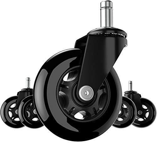 XeloTech Hartboden-Rollen für Bürostuhl, 5 Stück, 11mm x 22 mm, Black Edition, Sehr leise Bürostuhlrollen - Nie wieder Bodenschutzmatte - Keine Kratzer im Boden mit diesen Premium Rollen