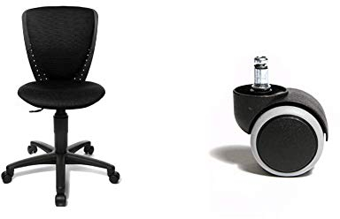 Topstar 70570BB00 High S'cool, Kinder- und Jugenddrehstuhl, Bezugsstoff schwarz & 6991 Rollenset, Hartbodenrollen für Bürostuhl, Rollenset = 5 Rollen für Schreibtischstuhl, schwarz