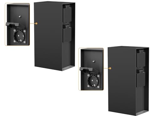 ledscom.de 2 pièces Colonne de Prises de Courant de Jardin POMI pour l'extérieur, IP44, capteur crépusculaire, 3X, Acier Inoxydable, Noir, carré, 23 cm