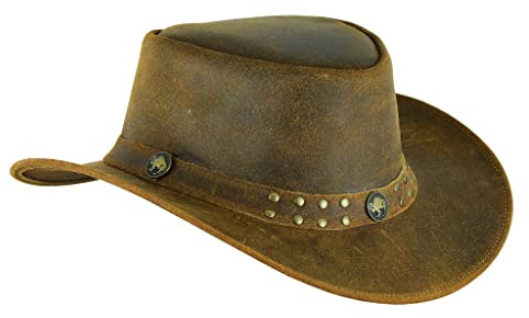 Leatherick Sombrero de Vaquero Sombrero de Piel de Vaca de Estilo Australiano de Ante Genuino (2XL, Marrón (Tachuelas))