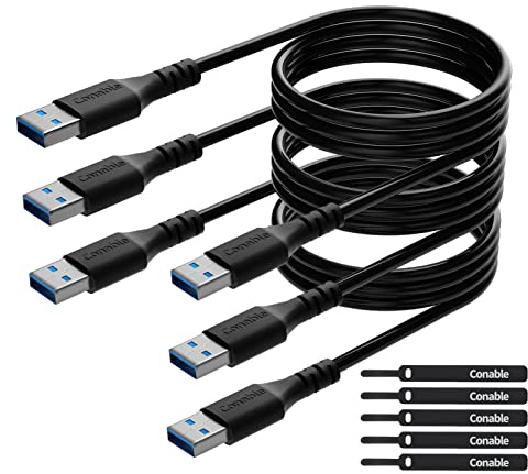 Short USB to USB Cable 2 Feet (3 Pack), USB 3.0 Male to Male Cord, Type A 5Gbps Data Transfer Cable for Hard Drive, Laptop, DVD Player, USB 3.0 Hub, Monitor, Camera, Set Up Box with 5 pcs Ties